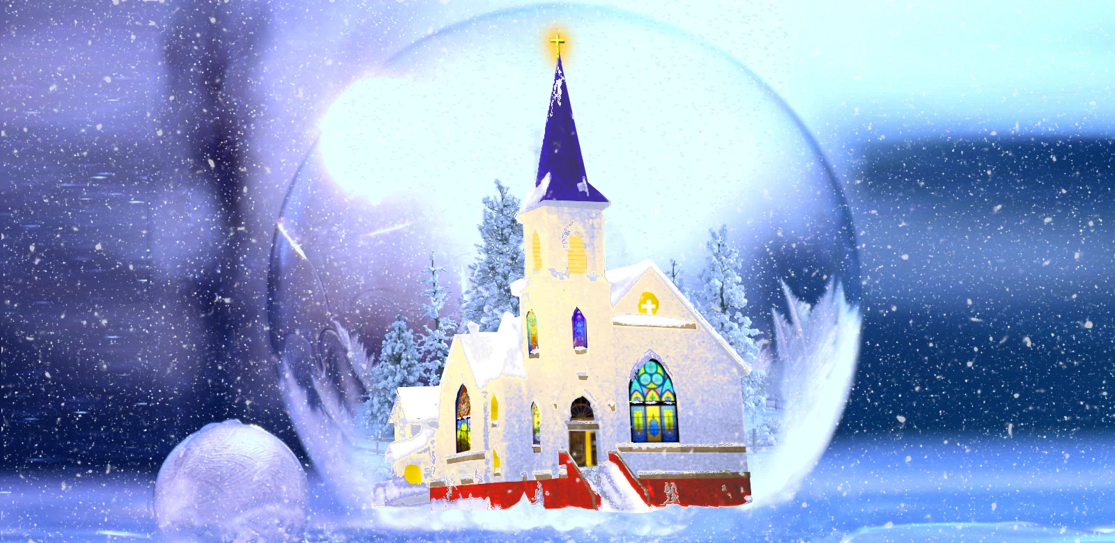 Norwegian Lutheran Church visualized in a snow globe
